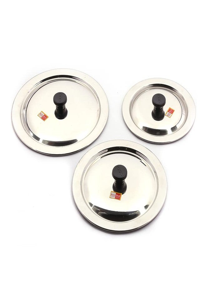 KCL Stainless Steel Ciba Tope Lids/Cover/Handi/Kadai/Saucepan With Nob - Set of 3 - Diameter 24cm, 27cm, 29cm - Image 1